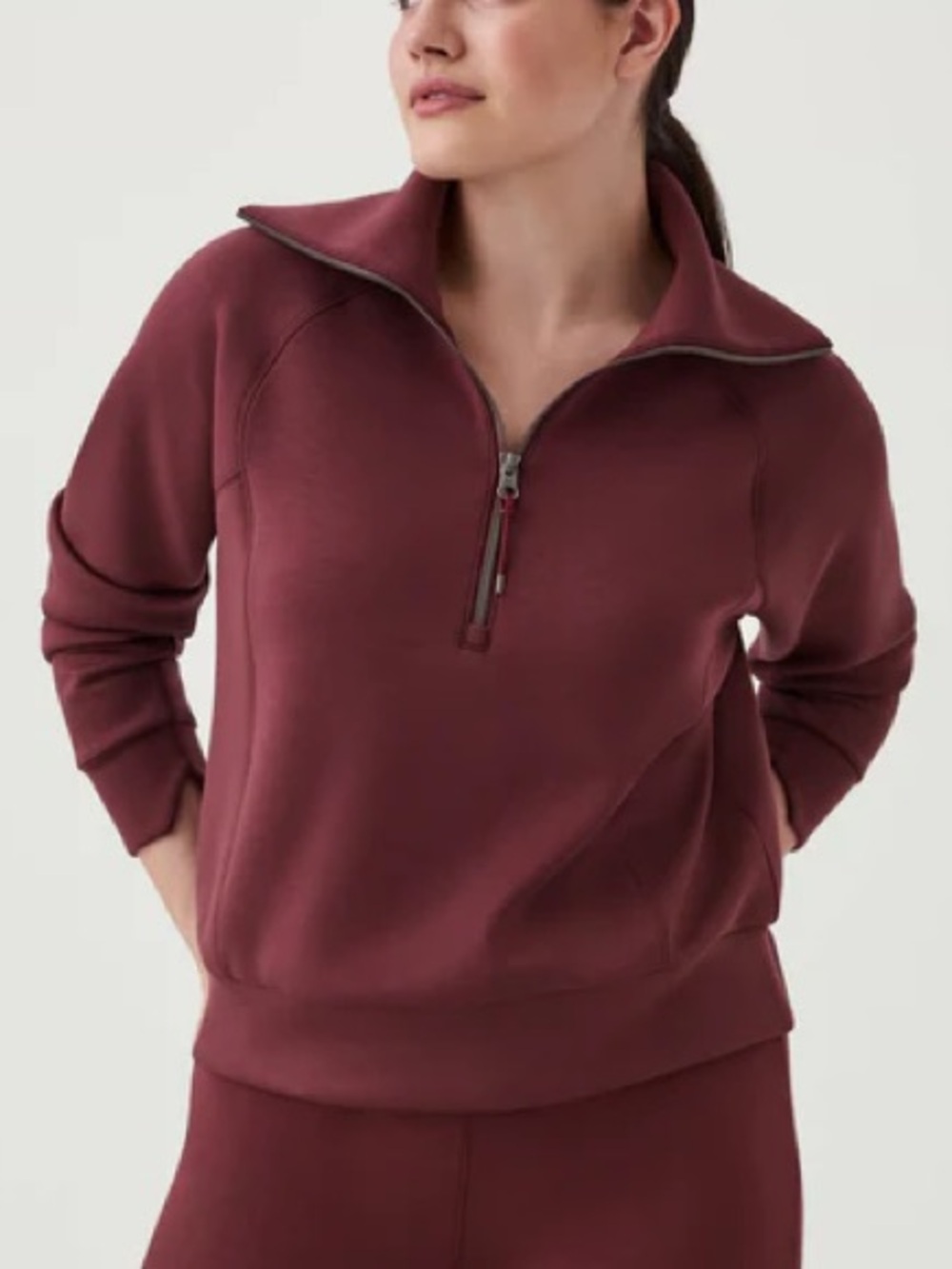 SPANX AirEssentials Half Zip Pullover Plum Berry Oversized Size Large Athleisure